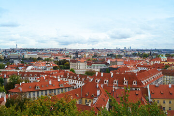Red roofs of old Prague. Autumn season. Vyšehrad, Czech Republic	