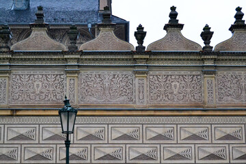 Fragment of the wall with ornament of Schwarzenberg Palace in Prague, Czech Republic. 