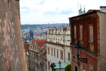 Castle Stairs of Prague Castle, panoramic view of Prague, Czech Republic. 