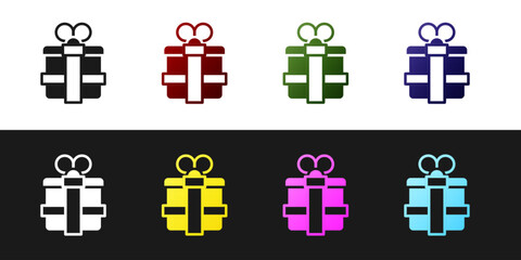 Obraz premium Set Gift box icon isolated on black and white background. Vector