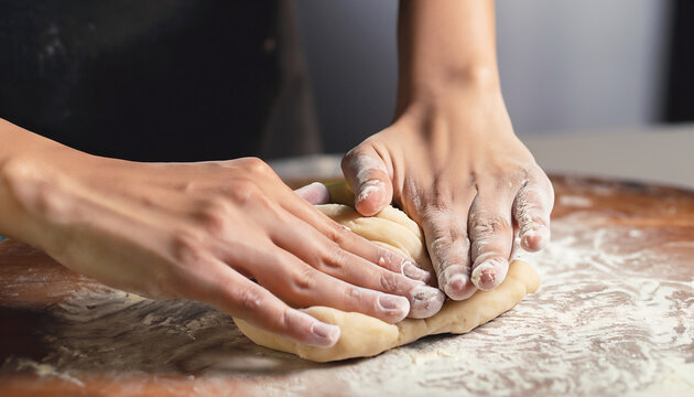 Hands / bakers form / knead a dough. Bread. Baking. Homemade.