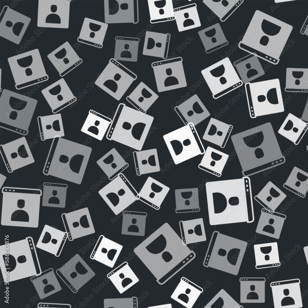 Poster grey create account screen icon isolated seamless pattern on black background. vector