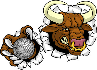 Bull Minotaur Longhorn Cow Golf Mascot Cartoon