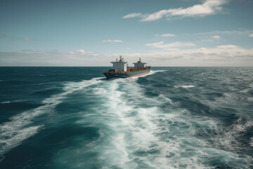 Cargo ship in the open sea. Generative AI