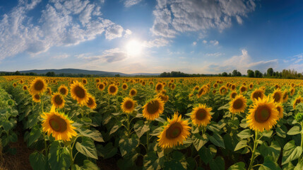 Sunflower field, agricultural landscape. Generative AI
