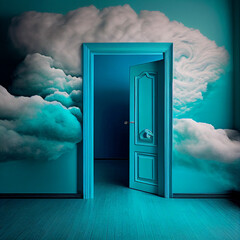 Clouds in a teal room