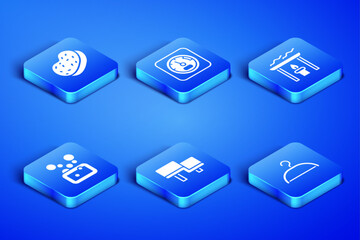 Set Hanger wardrobe, Bath sponge, Sauna wood bench, Bar of soap, thermometer and Aroma candle icon. Vector