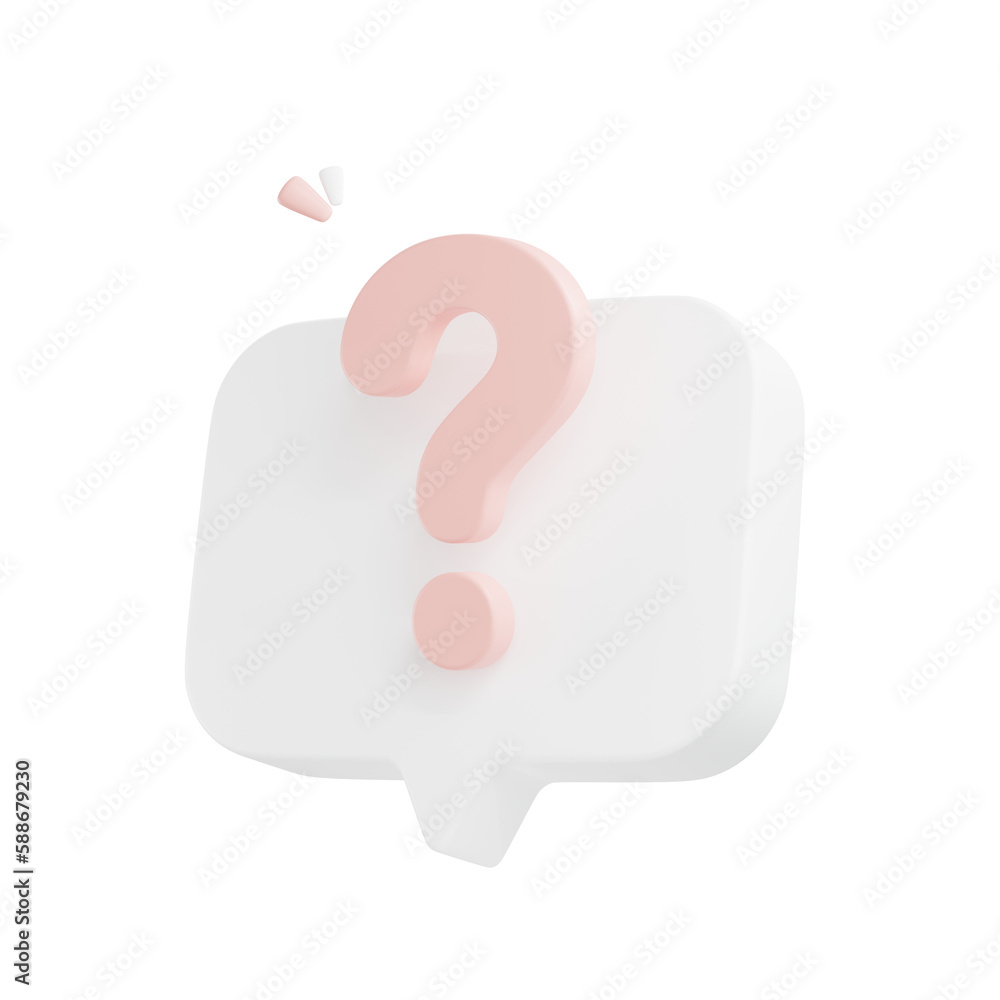 Poster d render question mark speech bubble icon. message box with question sign.
