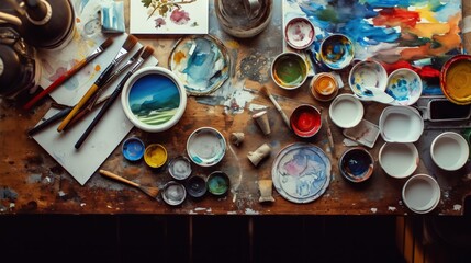 Obraz na płótnie Canvas Watercolor Wonderland: A Colorful Creative Workspace