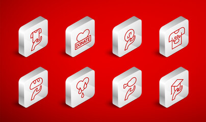 Set line Education grant, Donation and charity, Animal volunteer, food, Clothes donation, Blood and icon. Vector