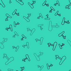 Black line Bicycle seat icon isolated seamless pattern on green background. Bicycle saddle. Vector