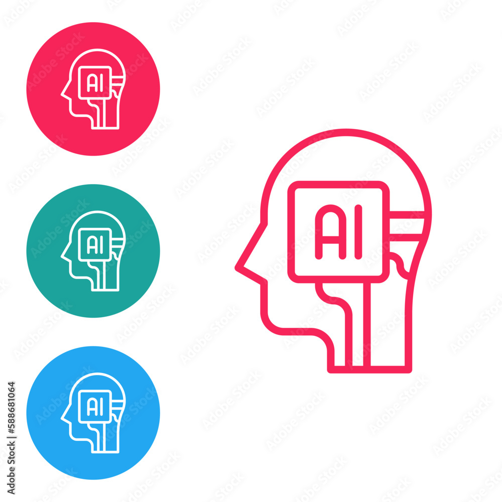 Poster red line humanoid robot icon isolated on white background. artificial intelligence, machine learning