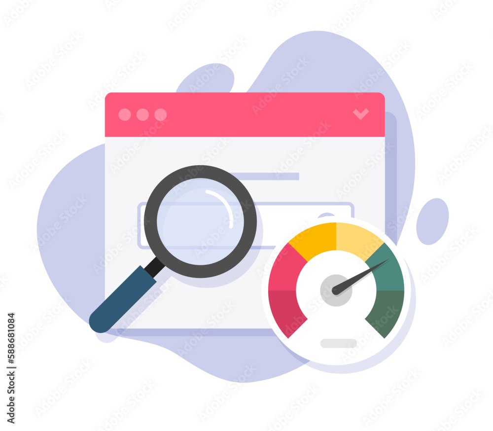 Wall mural website load speed test icon vector, web site seo analyzing check flat graphic, magnifying glass sea
