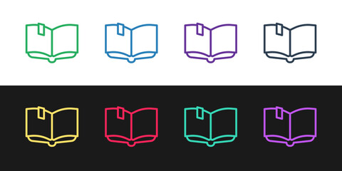 Set line Open book icon isolated on black and white background. Vector