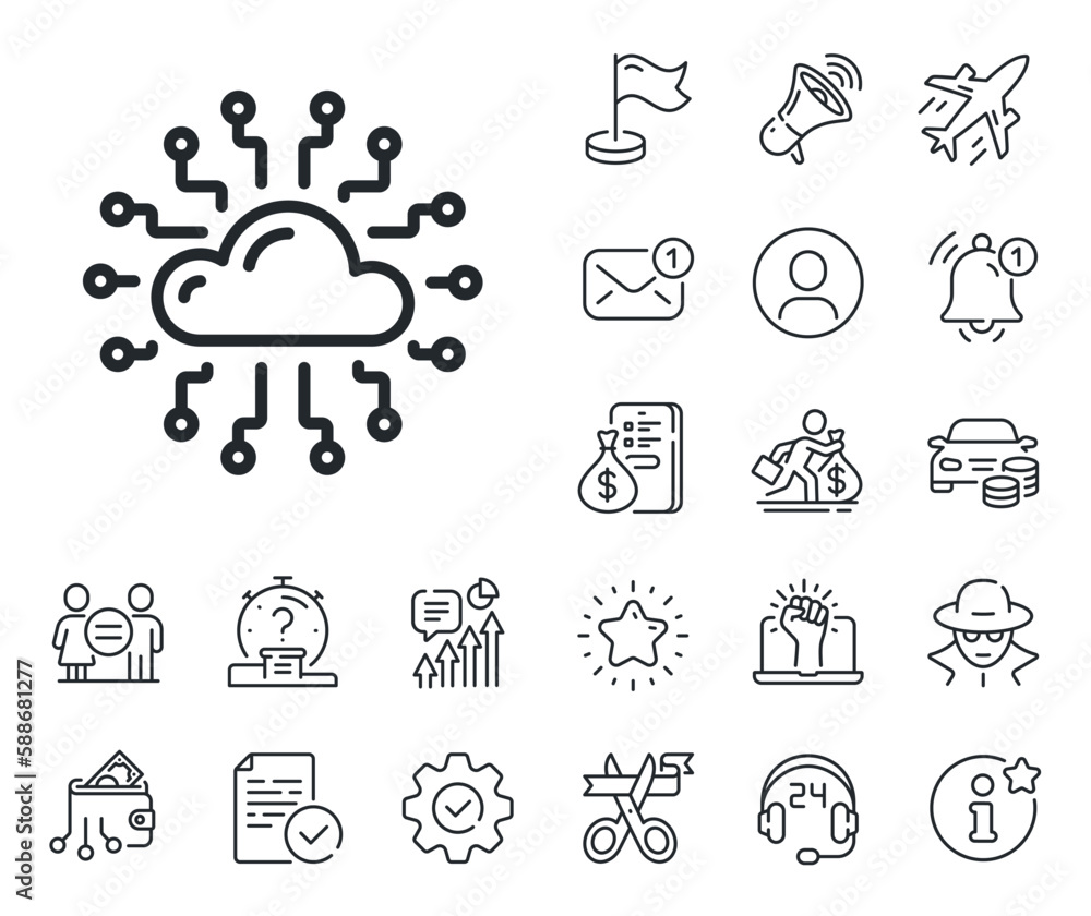Poster internet data storage sign. salaryman, gender equality and alert bell outline icons. cloud computing