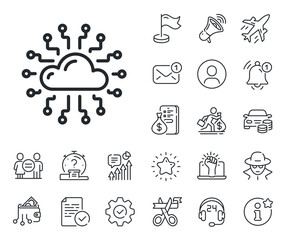 Internet data storage sign. Salaryman, gender equality and alert bell outline icons. Cloud computing network line icon. File hosting technology symbol. Cloud network line sign. Vector