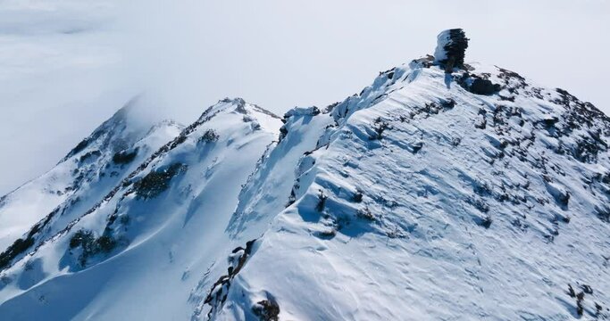 Aerial scenery of Jiajin mountain snow capped in winter beautiful natural j landscape in western sichuan