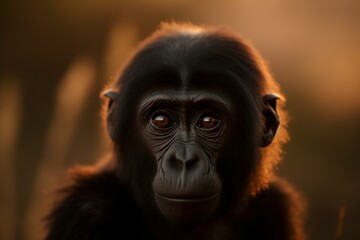 Portrait of a baby juvenile Gorilla. Adorable young ape