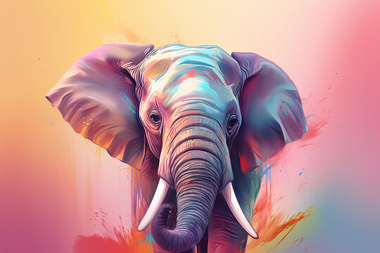 beautiful elephant illustration with a colorful background, Generative AI