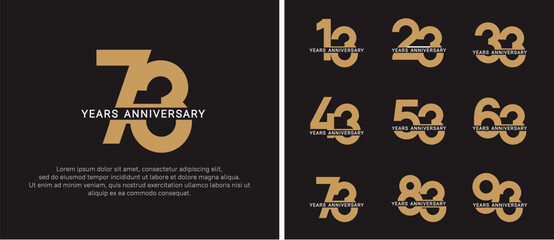 set of anniversary logo style golden and white color on black background for celebration