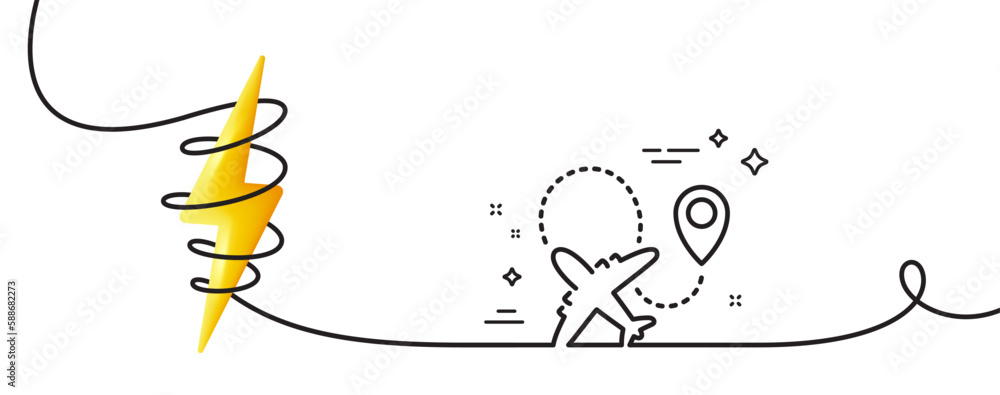 Poster airplane line icon. continuous one line with curl. plane flight transport sign. aircraft symbol. air