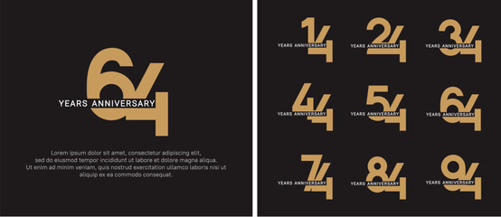 set of anniversary logo style golden and white color on black background for celebration