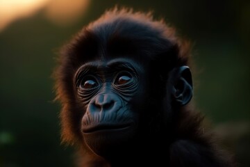 Portrait of a baby juvenile Gorilla. Adorable young ape