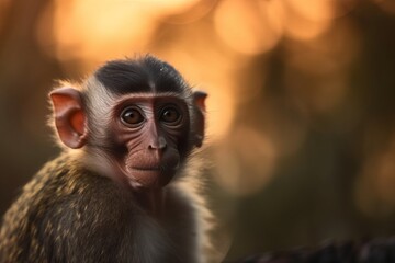 Cute little baby monkey sitting in the midday sun