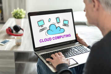 Fototapeta na wymiar Cloud computing concept on a laptop screen