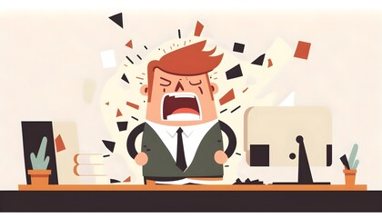 Business burden - Angry businessman feeling exhausted from overwork and problems. illustration with white background.