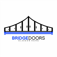 Unique concept vector logo design. Illustration of a bridge with doors.