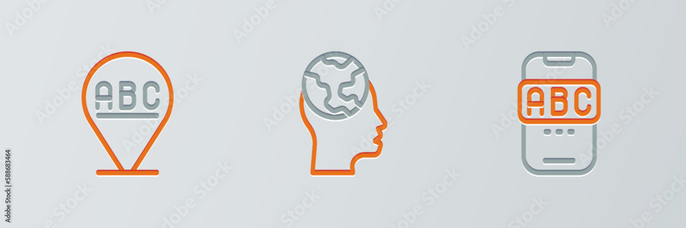 Poster set line foreign language online study, alphabet and learning foreign languages icon. vector