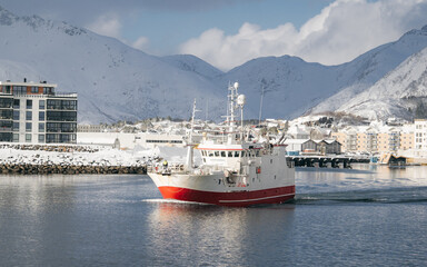 Fishing boat in the Norwegian sea in winter 