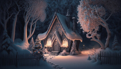 Obraz premium Fairytale surreal fantasy Christmas village with snow. Winter landscape. Generative AI