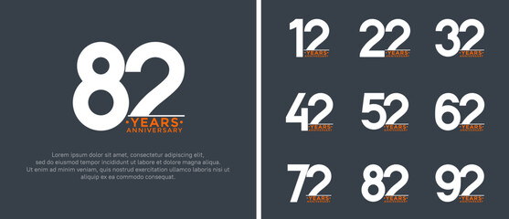 set of anniversary logo style white and orange color on grey background for special moment