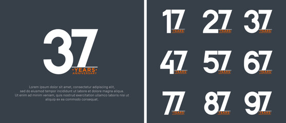 set of anniversary logo style white and orange color on grey background for special moment