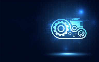 Machine learning on blue abstract background. Technology and artificial intelligence concept. New futuristic system technology sign and symbol. Vector illustration.