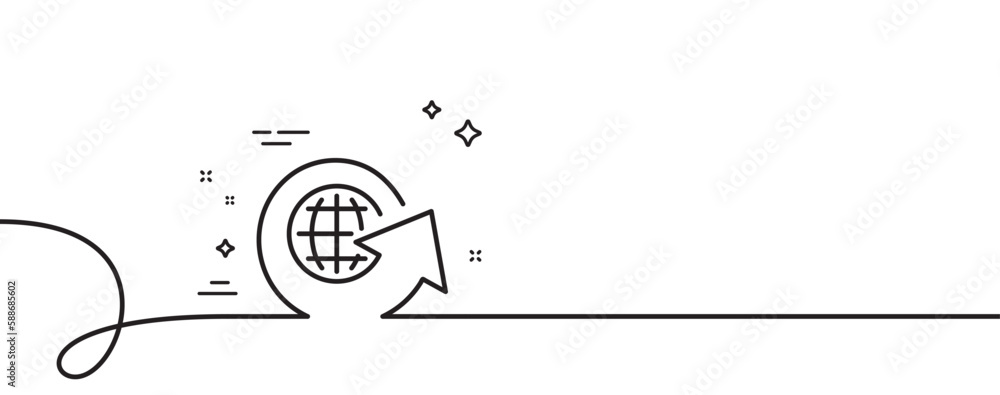 Poster global business line icon. continuous one line with curl. share arrow sign. world globe symbol. worl