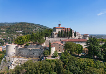 Fototapeta na wymiar Detailed panoramic view of the western part of the castle town of Brescia. Lombardy, Italy