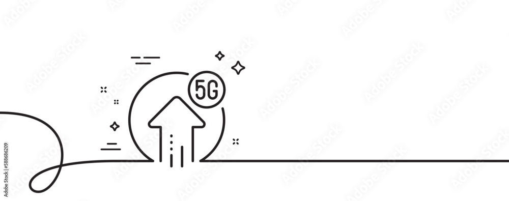 Poster 5g upload speed line icon. continuous one line with curl. wireless technology sign. mobile wifi inte