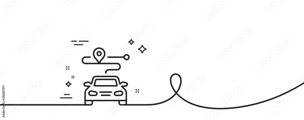Poster journey line icon. continuous one line with curl. road path sign. car route map symbol. journey sing