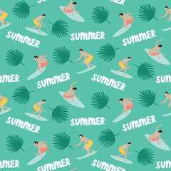 Summer surfers beach holiday seamless repeat pattern. Digital printable paper. surf pattern.