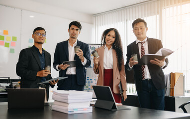 Creative managers crew working with new startup project in office. Team brainstorming..