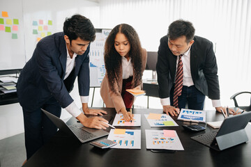 Creative managers crew working with new startup project in office. Team brainstorming..