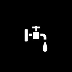Water tap with water drop and leaf glyph icon isolated on black 