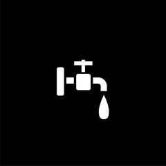 Water tap with water drop and leaf glyph icon isolated on black 