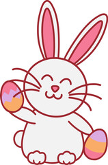 Easter Day Bunny with Egg Flat Hand Drawn Illustration