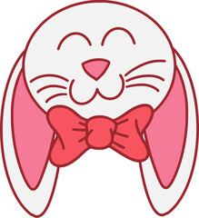 Easter Day Bunny with RibbonFlat Hand Drawn Illustration