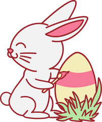 Easter Day Bunny with Egg Flat Hand Drawn Illustration
