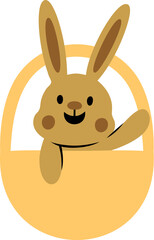 Easter Day Bunny in a Basket Flat Hand Drawn Illustration